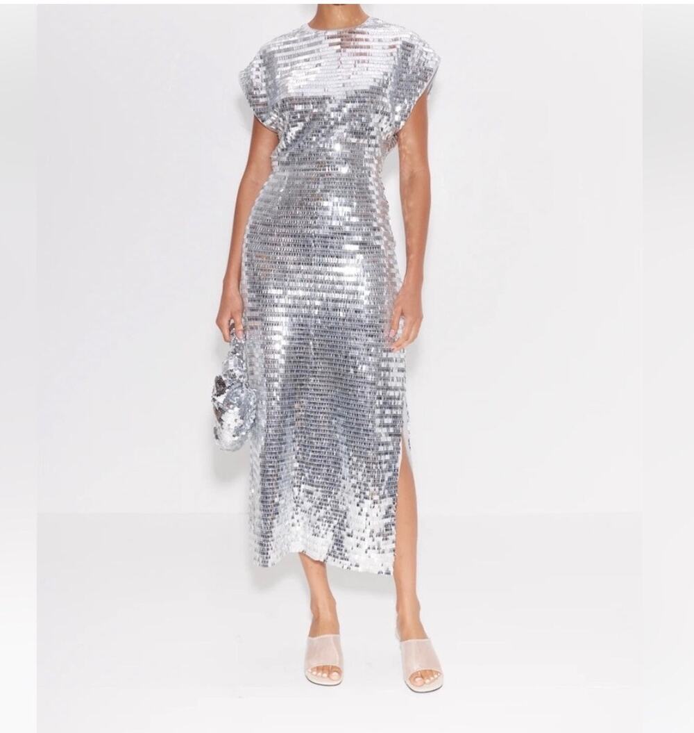 Simon Miller Argan Silver Sequin Midi Dress Size Small NWT
